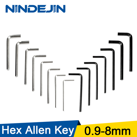 NINDEJIN 5-10pcs L shaped hex hexagon key allen wrench 0.9mm 1.5mm 2mm 2.5mm 3mm 4mm 5mm 6mm 8mm carbon steel allen key ► Photo 1/6