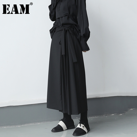 [EAM] High Elastic Waist Black Pleated Long Wide Leg Trousers New Loose Fit Pants Women Fashion Tide Spring Autumn 2022 1DB207 ► Photo 1/6