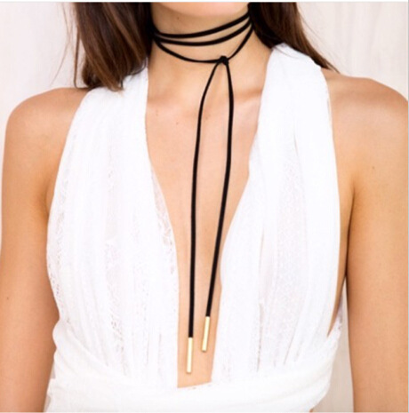 Black Goth Choker leather Necklaces Women Fashion Long Pendant Bow Tie Black Tassel Choker Bow Necklaces Neck boho Jewelry ► Photo 1/5