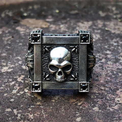 Gothic Stainless Steel Seal Skull Ring Vintage Black Cz Crystal Signet Rings Mens Punk Biker Jewelry ► Photo 1/3
