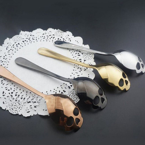 1 Pc Gothic Stainless Steel Skull Shape Coffee Spoon Kitchen Supplies Long Handle Teaspoon Drink Tableware Coffee Spoon ► Photo 1/6