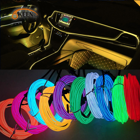 Okeen 1m/2m/3m/5m Neon LED Car Interior Lighting  Strips Auto LED Strip Garland EL Wire Rope Car Decoration lamp Flexible Tube ► Photo 1/6
