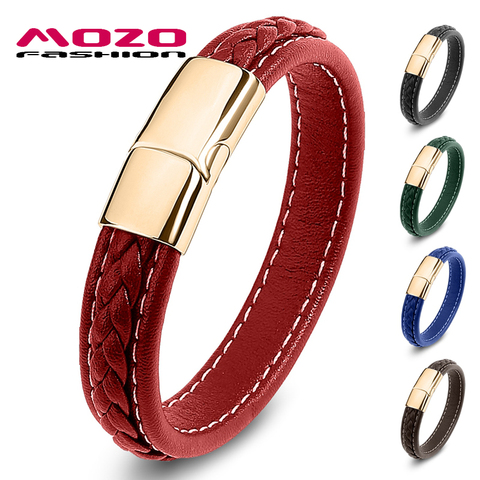 MOZO FASHION Retro Men Jewelry Braided Leather Women Handmade High Quality Bracelet Trendy Stainless Steel Clasp Wrist Band ► Photo 1/6