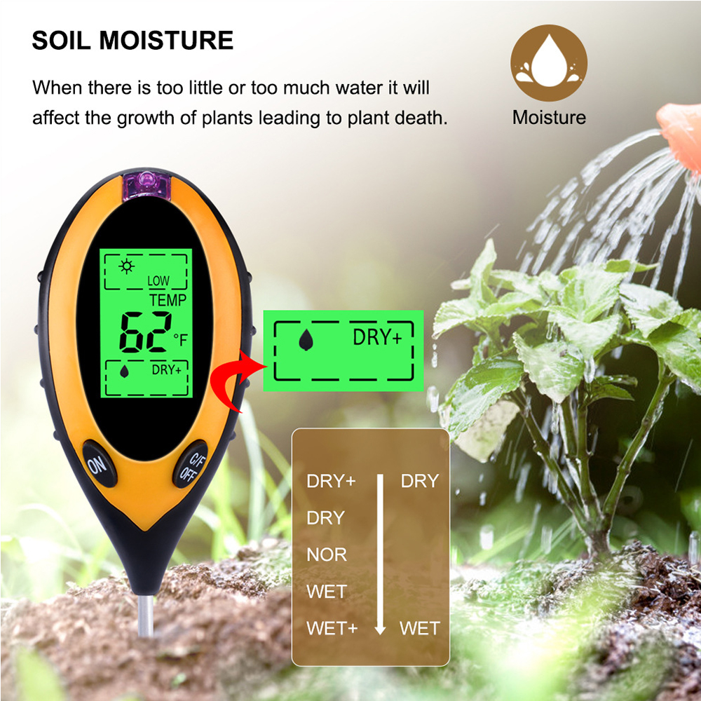 Digital Plant Earth Soil Moisture Light Soil Meter Thermometer Temperature Tester 