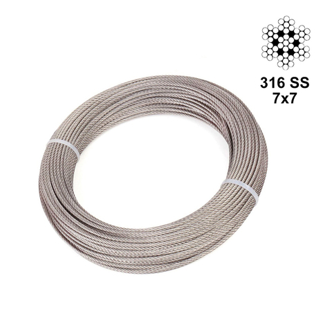 T316 Marine 1/8 Inch Stainless Steel Aircraft Wire Rope for Deck Cable Railing Kit,7x7 100/164 Feet ► Photo 1/5
