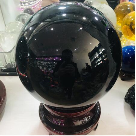 50-200mm Natural Black Obsidian Sphere Large Crystal Ball Healing Stone+Pedestal ► Photo 1/3