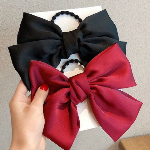 2 PCS Hair Scrunchies Scarf Red Black Hair Ribbon Satin Silk Elastic Hair  Tie Bow Bands Ponytail Holder Accessories for Women Girls Black & Red