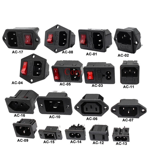 1PC IEC320 C14 Electrical AC Power Socket 3 pin red LED 250V Rocker Switch 10A fuse female male inlet connector 2pin socket CZYC ► Photo 1/1