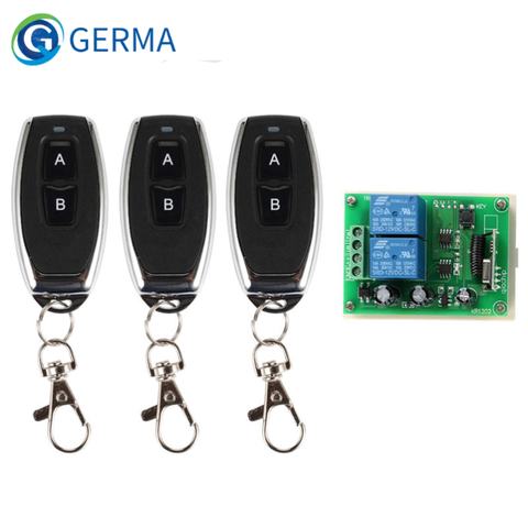 GERMA 433Mhz Universal Wireless Remote Control Switch DC 12V 2CH RF Relay Receiver Module + 2 CH RF 433 Mhz Remote Transmitter ► Photo 1/6