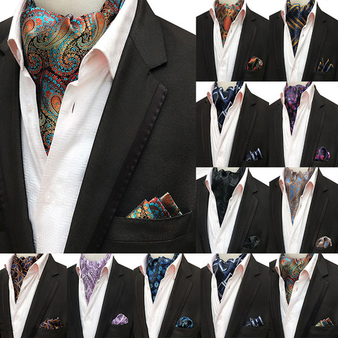 Mans Vintage 100% Silk Ascot Tie Pocket Square Set Luxury Mans Paisley Flower Cravat Neck Tie Handkerchief Gifts for Men ► Photo 1/1