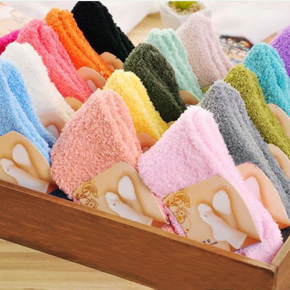 Home Women Girls Soft Bed Floor Socks Fluffy Warm Winter Pure Color