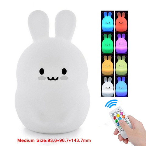 Rabbit LED Night Light Touch Sensor Remote Control 9 Colors Dimming Timer USB Rechargeable Silicone Bunny Lamp for Children Baby ► Photo 1/6