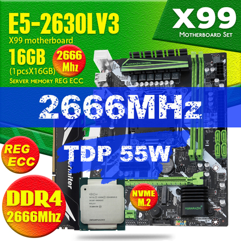 X99 DDR4 2 DIMM D4 Motherboard Set with Xeon E5 2630L V3 LGA2011-3 CPU 1 * 16GB = 16GB PC4 RAM 2666MHz DDR4 Memory RAM REG ECC ► Photo 1/6