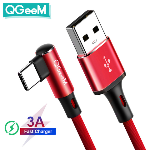 QGEEM USB Type C Cable For Samsung Note 8 S8 Xiaomi Mi 90 Degree Cell Phone Type C Cable Fast Charging Cable USB C Charger Cable ► Photo 1/6