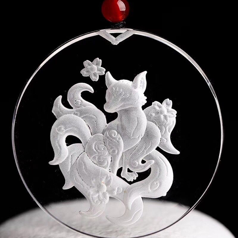 Fine White Natural Crystal Pendant Hand Carved Nine Tails Fox Pendant Sweater Chain Necklace Lucky for Women Men Crystal Jewelry ► Photo 1/6