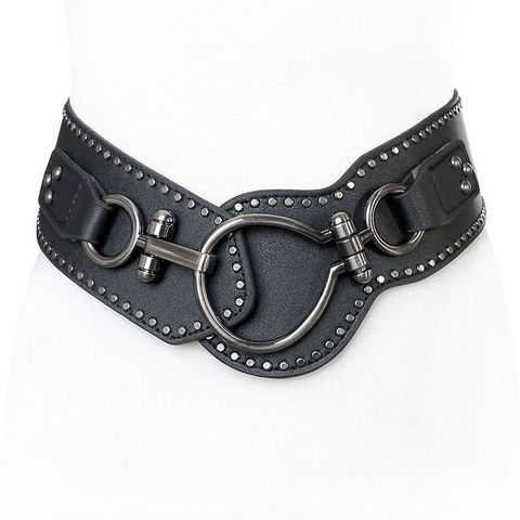 New Punk Black Leather Cummerbunds Female Woman Belt Studded Wide Women'S Belts Punk Rivet Stretchy Dress Decoration Lady ► Photo 1/6