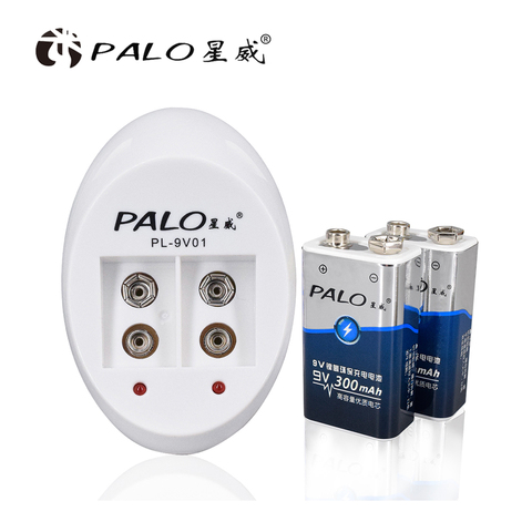 PALO 9V Battery Charger For 6F22 9V Ni-CD Ni-MH Li-ion Rechargeable Batteries+2pcs Ni-MH 9V Rechargeable Battery for microphone ► Photo 1/6