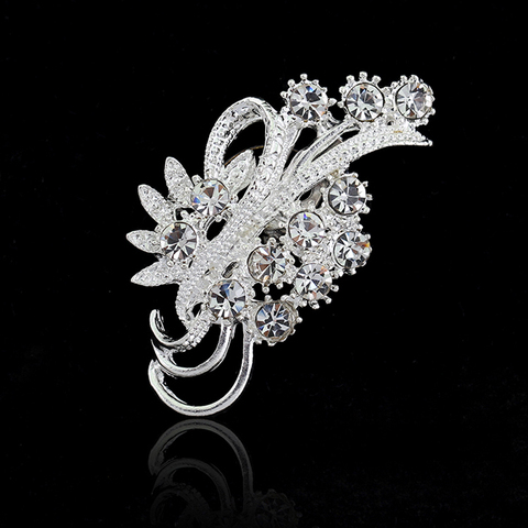Women Fashion Accessories Elegant Delicated Rhinestone Silver Plated Flower Brooches Collar Pins Sweater Decoration ► Photo 1/5
