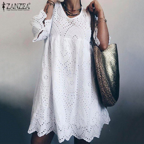 ZANZEA 2022 Bohemain Lace Dress Women's Summer Sundress Fashion Flare Sleeve Knee Length Vestidos Female Hollow Cotton Robe 5XL ► Photo 1/6