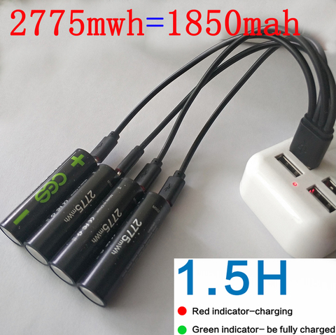 CES 1850mah 1.5V AA 2775mwh li-polymer li-po USB rechargeable lithium li-ion usb battery  USB cable pack ► Photo 1/6