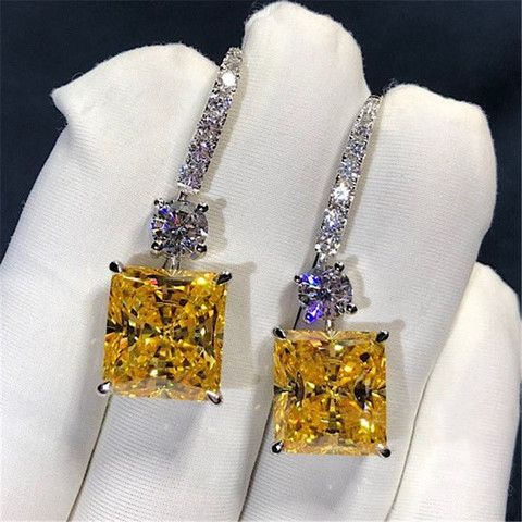 Luxury Square 3ct Topaz Diamond cz earrings Real 925 Sterling silver Party Wedding Dangle Earrings for women Bridal Jewelry ► Photo 1/5