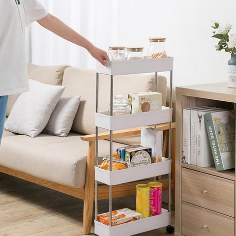 3/4 Layer Kitchen Storage Rack Cart Bathroom Movable Shelf With Wheel Room Gap Slim Holder Assemble Plastic Slide Organizer ► Photo 1/6