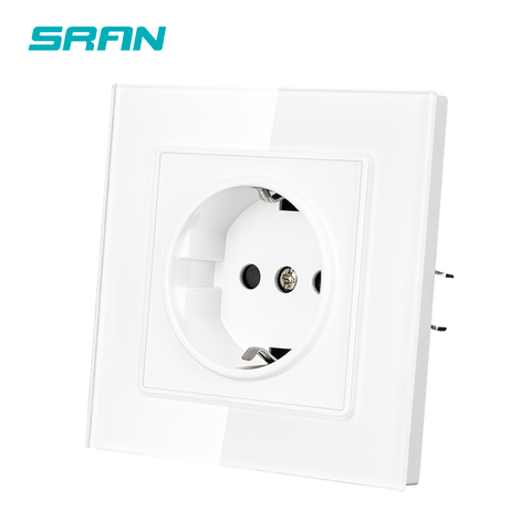 SRAN EU Standard Wall Power Socket, White Crystal Glass Panel, AC 110~250V 16A Plug European, F601-GR01 Manufacturer ► Photo 1/6