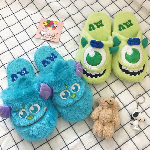 Disney Anime Monsters University Plush Slippers Mike Sullivan Winter Warm Non-slip Slippers Cute Cartoon Household Shoes ► Photo 1/6