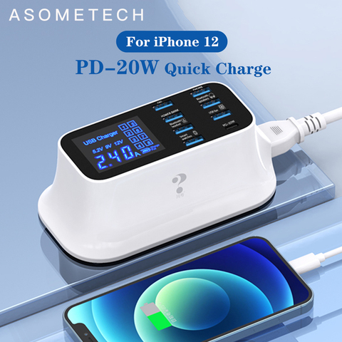 8Ports 20W PD Charger Type C Fast Charger For iPhone 12 11 X XR XS Max USB Charger For Android iPhone Adapter HUB Charge Station ► Photo 1/6