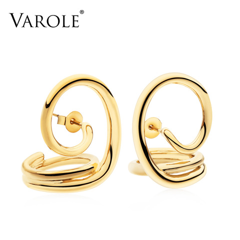 VAROLE New Korean Simple Style Twisted Lines Gold Color Hoop Earrings for Women Silver Plated Earrings Jewelry wholesale ► Photo 1/6