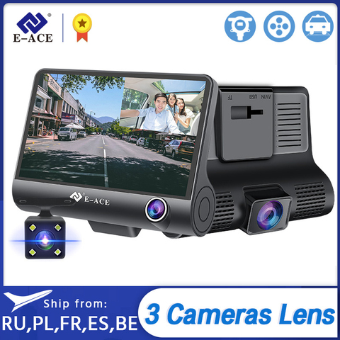 E-ACE Dashcam B28 Car DVRs 4 Inch Car Camera FHD 1080P Auto Recorder Dash Cam 3 Camera lens Registrator with Rear View Camera ► Photo 1/6