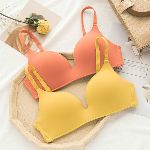 Roseheart Women Fashion Skin Yellow Underwear Wireless Soft Bra One-Piece Active Bras Female Bras Seamless Back Closure Cup A B ► Photo 1/6