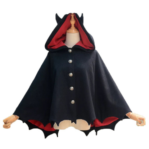 Fleece Poncho Hoodie Cloak Coat Winter Women Halloween Gothic Punk Black Devil Bat Wing Demon Costume Lolita Ouji Hood For Girls ► Photo 1/6