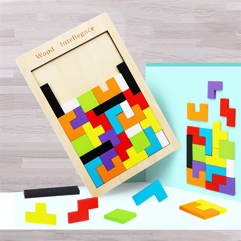 New Colorful 3D Puzzle Wooden Tangram Tetris Intellectual Educational Toy game 