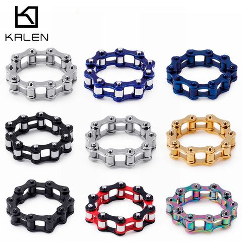 KALEN Stainless Steel Gold Motorcycle Chain Rings For Men Boho Colorful Bike Chain Finger Man Ring Biker Party Jewelry Size 8-12 ► Photo 1/6