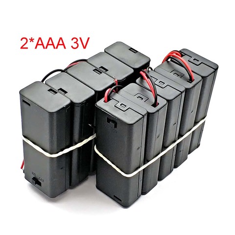 2 * AAA Battery Holder Case Box with Leads with ON/OFF Switch Cover 2 Slot Standard Battery Container ► Photo 1/5