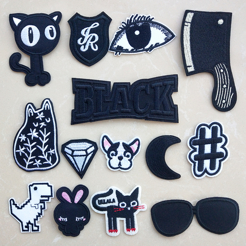 Fashion Embroidery Patches for Clothes Jacket Jeans Appliques Stickers Clothing Badges Iron on Patch Black White Animal Letter ► Photo 1/6