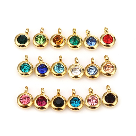 12 Months Glass Tiny Round Birthstone Charms Stainless Steel Gold Color 9mm x 7mm For DIY Necklace Jewelry Making, 2 PCs ► Photo 1/1
