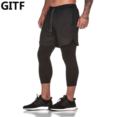 2022 New Sporting Pants Men Elastic Breathable Two Piece Running Training Pants Gyms Ankle-Length Pants Quick-drying Men Pants ► Photo 1/6