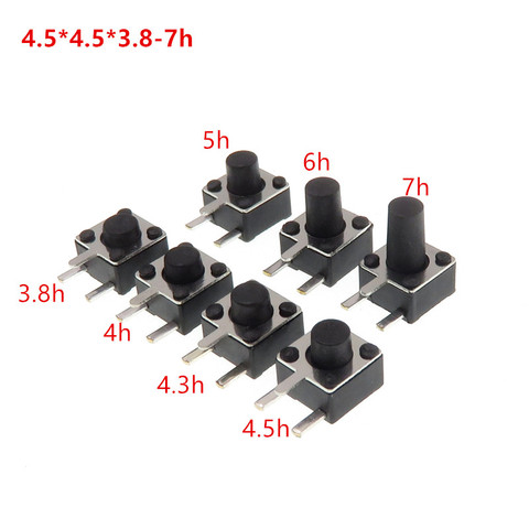 100pcs/lot 4.5*4.5*3.8-7mm (Side three Pin DIP) Black Mini Push Button Momentary Tact Button Switch Copper feet 3pin ► Photo 1/1