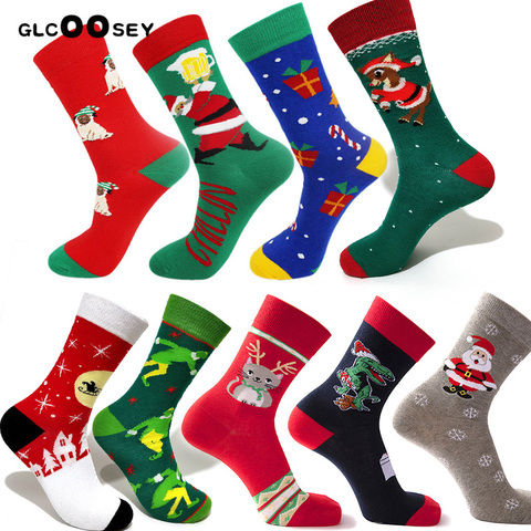 New 2022 Christmas Happy Socks Tree Snow Elk Gift Cotton PEONFLY Autumn Winter Christmas Socks Men Funny New Year Santa Claus ► Photo 1/6