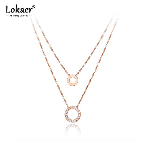 Lokaer New Stainless Steel Double-layer Double Circle Charm Choker Necklace Bohemia CZ Crystal Pendant Necklace For Women N20113 ► Photo 1/5