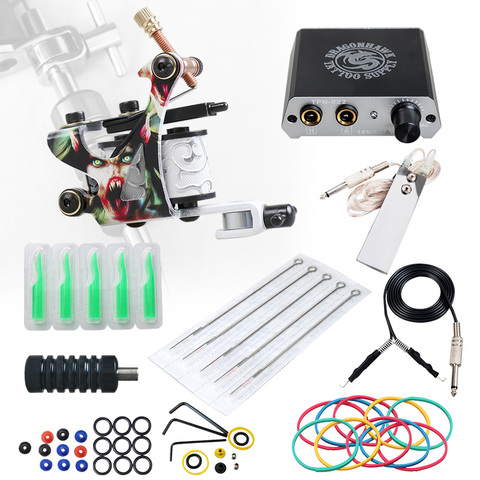 Beginner Complete Tattoo Kit Machines Gun Black Ink Set Power Supply Grips Body Art Tools Set Permanent Makeup Tattoo set ► Photo 1/5