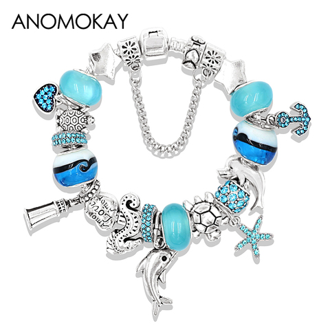 Blue Ocean Dolphin Tortoise Animal Charm Bracelets & Bangles Fashion Murano Bead Bracelet Jewelry Pulseras for Women Child Gift ► Photo 1/5