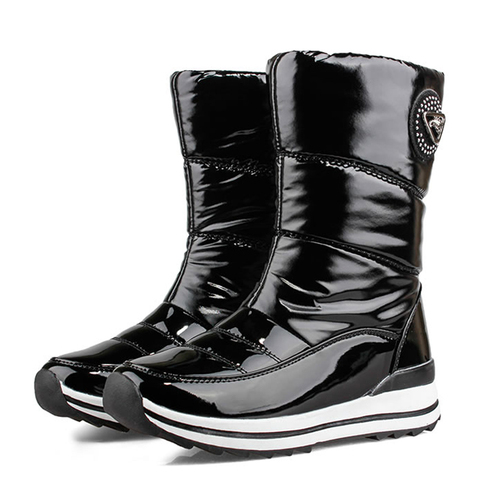 Women Patent Leather Waterproof Platform Boots Female Rubber Antislip Winter Shoes Ladies Mid-calf Snow Boots Botas Mujer ► Photo 1/6