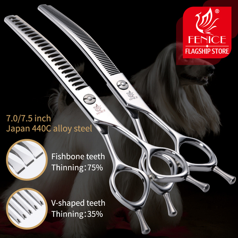 Fenice 7.0/7.5 inch Professional Dog Grooming Shears Curved Thinning Scissors for Dog Face Body Cutiing JP 440C High Quality ► Photo 1/6