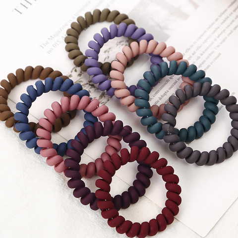 1Pc Women Matt Colors Thick Big Telephone Wire Rubber Bands Stretchy Deep Colors Non-mark Spiral Coil Ropes Solid Hair Ties ► Photo 1/6