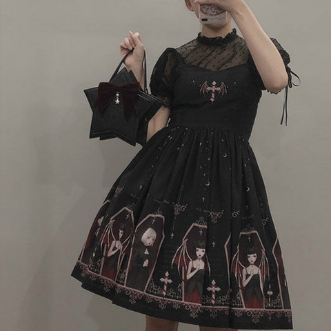 Japanese Gothic Lolita Jsk Black Dress Women Harajuku Street Fashion Sleeveless Soft Sister Cute Dress Girls White Punk Dresses ► Photo 1/6