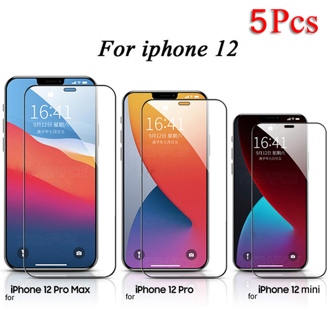 5Pcs/lot Black Full Cover 9H Tempered Glass for iPhone 11 12 Pro Max 12 Mini 6 6s 7 8 Plus SE 2022 Clear Screen Protector Film ► Photo 1/6