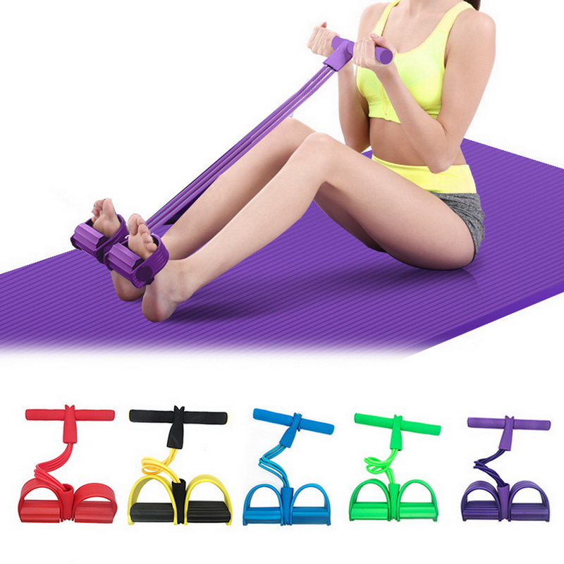 Elastic Pedal Exerciser Yoga 4 Tube Resistance Band Puller Rope Fitness Gym 